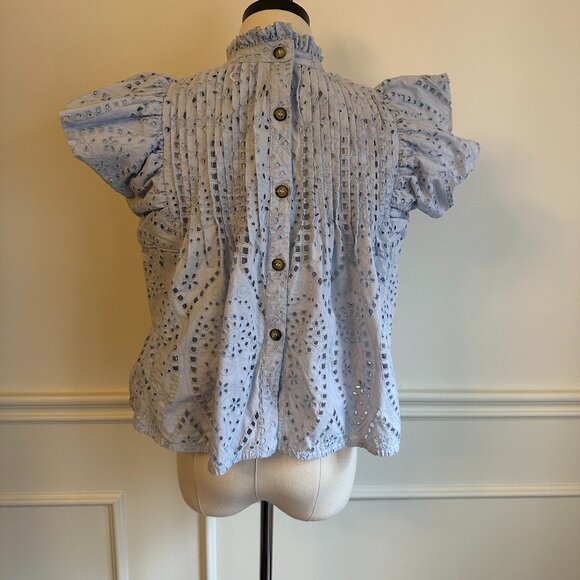 GANNI eyelet blouse in light blue ~ size M, pre-owned! - Picture 2 of 3